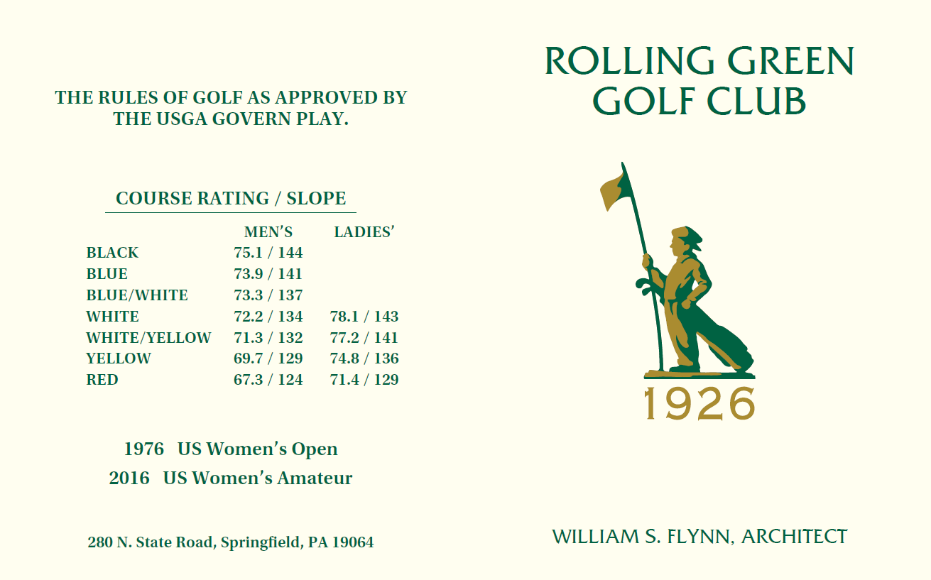 Golf Course Scorecard Rolling Green Golf Club PA